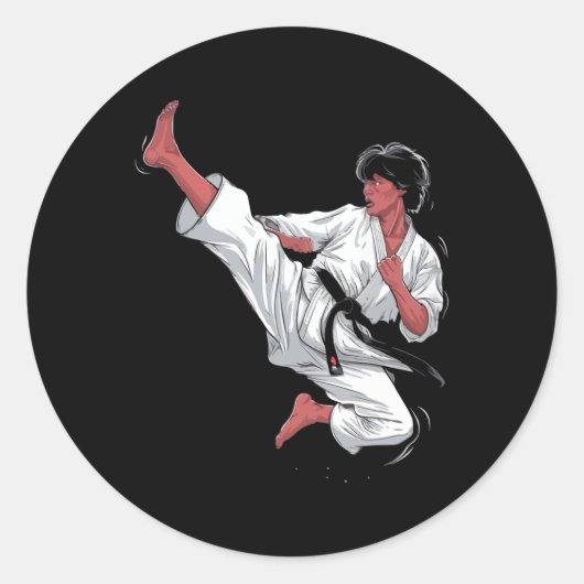 Sticker Rond Black Belt Karate Fighter (Devant)