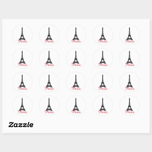 Sticker Rond Black Blanc Tour Eiffel Paris Love City Travel (Feuille)