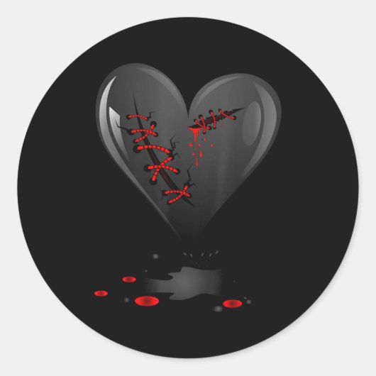 Sticker Rond Black Bleeding Cut Open Broken Heart Goth Valentin (Devant)