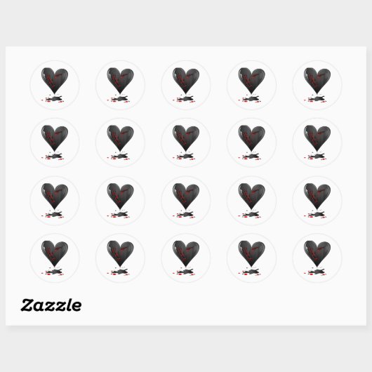 Sticker Rond Black Bleeding Cut Open Broken Heart Goth Valentin (Feuille)