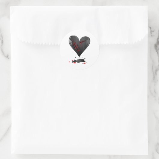 Sticker Rond Black Bleeding Cut Open Broken Heart Goth Valentin (Sac)