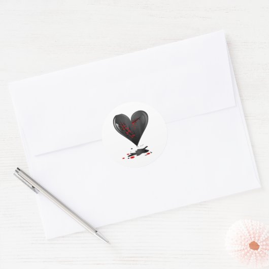 Sticker Rond Black Bleeding Cut Open Broken Heart Goth Valentin (Enveloppe)
