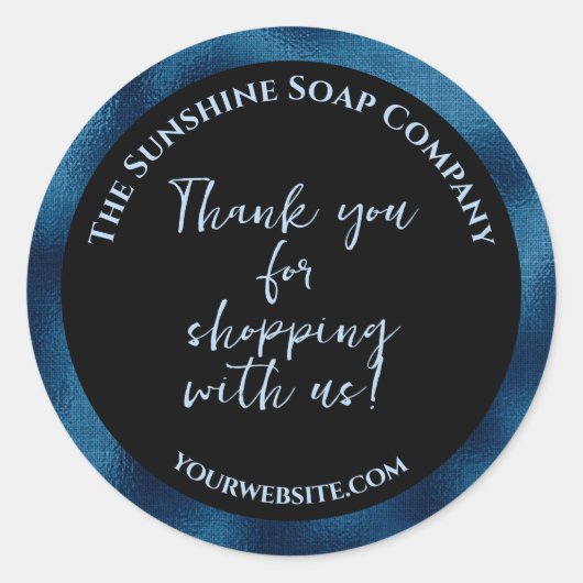 Sticker Rond Black & blue foil merci d'acheter avec nous (Devant)