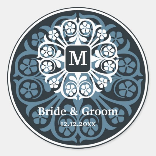 Sticker Rond Black Blue Initial M Monogram Seal Party Favoriser