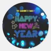 Sticker Rond Black & Blue Midnight Sparkle Neon Glow New Year (Devant)
