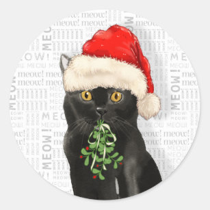 Sticker Rond Black Bombay Cat Watercolor Père Noël
