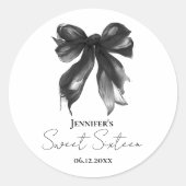 Sticker Rond Black Bow Coquette Script Sweet 16 Party (Devant)