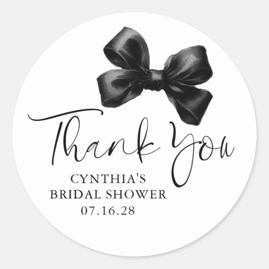 Sticker Rond Black Bow Favors Bridal Shower Thank You  (Devant)