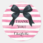 Sticker Rond Black Bow with Pink White Stripe Custom (Devant)