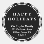 Sticker Rond Black Buffalo Plaid Christmas Adresse de retour (Devant)