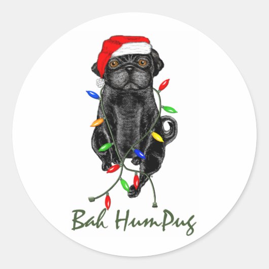 Sticker Rond Black Carlin Chien Bah Humpug Funny Noël (Devant)