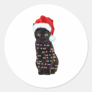 Sticker Rond Black Cat Christmas Light T-shirt Festive Feline w