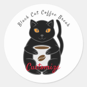 Sticker Rond Black Cat Coffee Break Thunder_Cove
