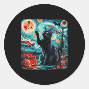 Sticker Rond Black Cat Comma La Kamala Harris Halloween Starry
