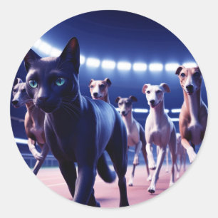 Sticker Rond Black Cat Leading Pack De Chiens À La Piste Des Ch