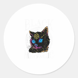Sticker Rond Black Cat Meowgic, Halloween Witch, Witchcraft Pen