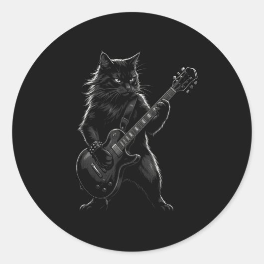 Sticker Rond Black Cat Playing Electric Guitar Gothic Rocker  (Devant)