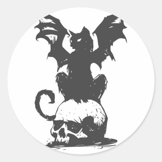 Sticker Rond black cat with monster wings - choose back color (Devant)