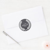 Sticker Rond Black Chalkboard Laurel Wreath Monogram Env Seal (Enveloppe)