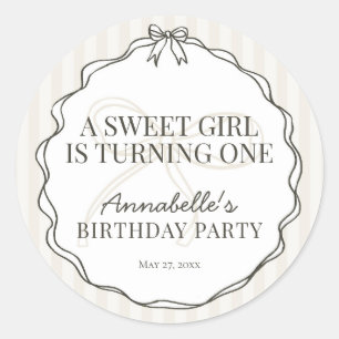 Sticker Rond Black Coquette Bow Beige Anniversaire Invitation S