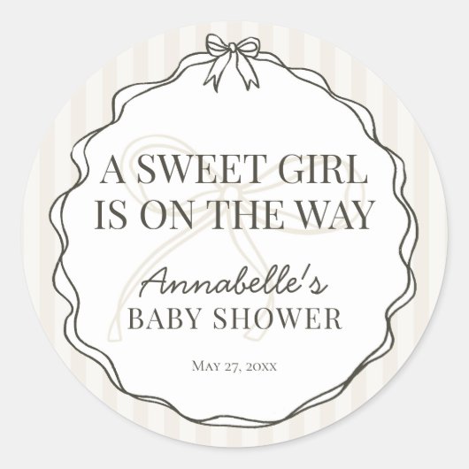 Sticker Rond Black Coquette Bow Beige Baby shower Invitation Se (Devant)