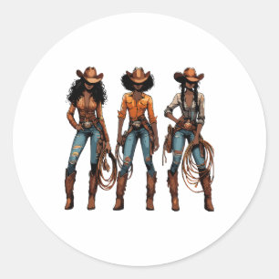 Sticker Rond Black Cowgirl JunetDix Western Rodeo Melanin Tex