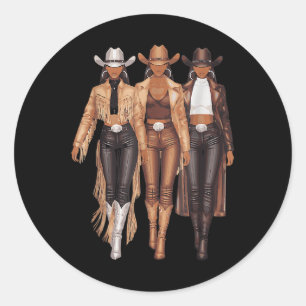 Sticker Rond Black Cowgirl Western Tee Rodeo Pays Femmes Juin