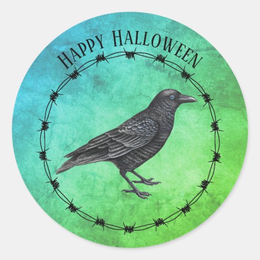 Sticker Rond Black Crow Circle Black Barbed Wire Bleu Vert (Devant)