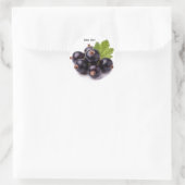 Sticker Rond Black Currants With Water Drops & Green Leaf (Sac)