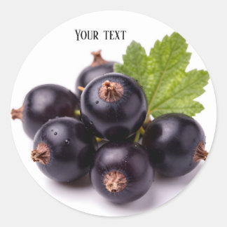 Sticker Rond Black Currants With Water Drops & Green Leaf