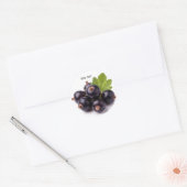 Sticker Rond Black Currants With Water Drops & Green Leaf (Enveloppe)