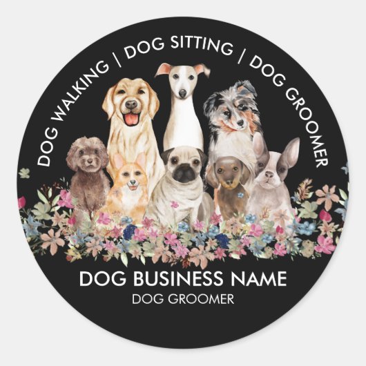 Sticker Rond Black Dog Walker Groomer Services pour animaux de (Devant)