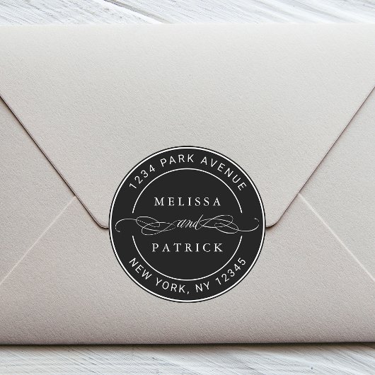 Sticker Rond Black Elegant Couple Names Mariage Adresse de reto