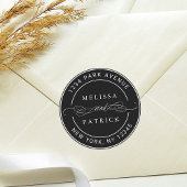 Sticker Rond Black Elegant Couple Names Mariage Adresse de reto