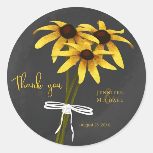 Sticker Rond Black Eyed Susan craie mariage (Devant)