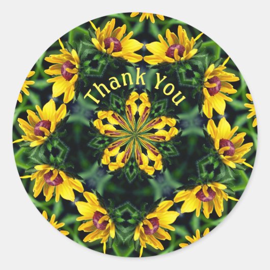 Sticker Rond Black Eyed Susan Merci d'art Abstrait (Devant)