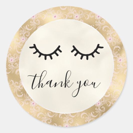 Sticker Rond Black Eyelashes Or Rose dentelle (Devant)