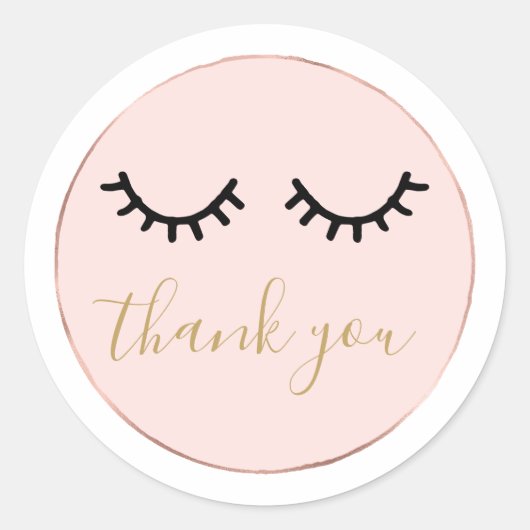 Sticker Rond Black Eyelashes Rose or rose Merci (Devant)