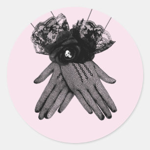 Sticker Rond Black Fishnet Lace Gants Goth Fashion Art