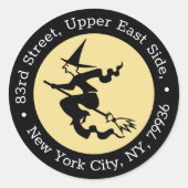 Sticker Rond Black Flying Witch Éffrayant Halloween Adresse de  (Devant)