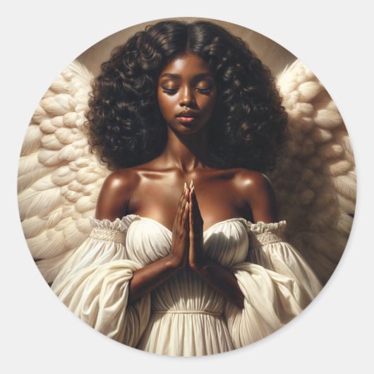Sticker Rond Black Girl Angel Praying Magnet (Devant)