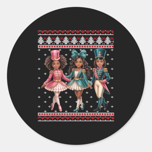 Sticker Rond Black Girl Nutcracker Western Nutcracker Bow Ugly  (Devant)