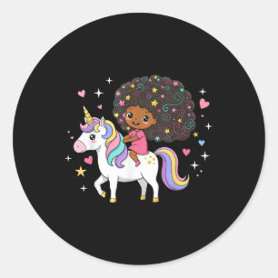Sticker Rond Black Girl Unicorn Afrique Amérique Noire Histoire