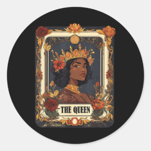 Sticker Rond Black Girl Women The Queen Tarot Card Black Histor