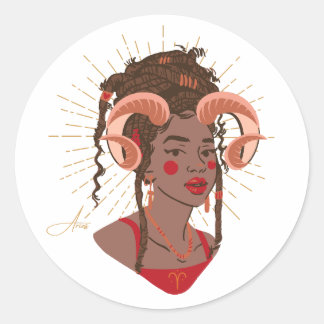 Sticker Rond Black Girl Zodiac Magic : Aries