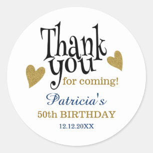 Sticker Rond Black Gold Blue 50e anniversaire Merci Favor