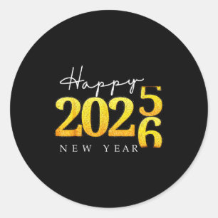 Sticker Rond Black Gold Bonne Année 2026 Fête du Nouvel An