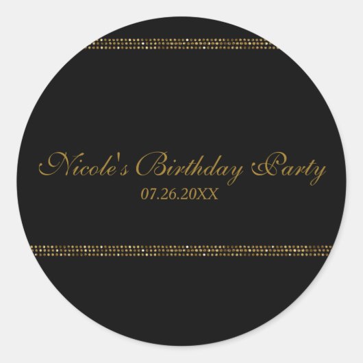 Sticker Rond Black & Gold Chic Sparkling Glam Party Favoriser (Devant)