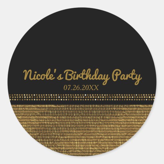 Sticker Rond Black & Gold Chic Sparkling Glam Party Favoriser (Devant)