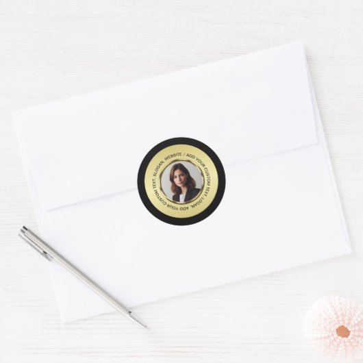 Sticker Rond Black & gold design, Logo or Photo in gold circle, (Enveloppe)